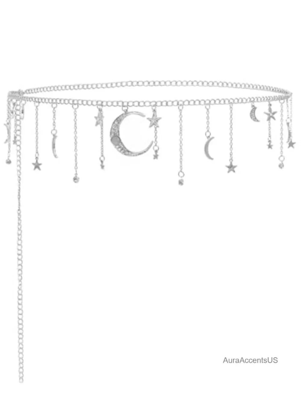 Moon Chain Belt with Star Tassel, Bohemian Waist Chain, Lobster Clasp